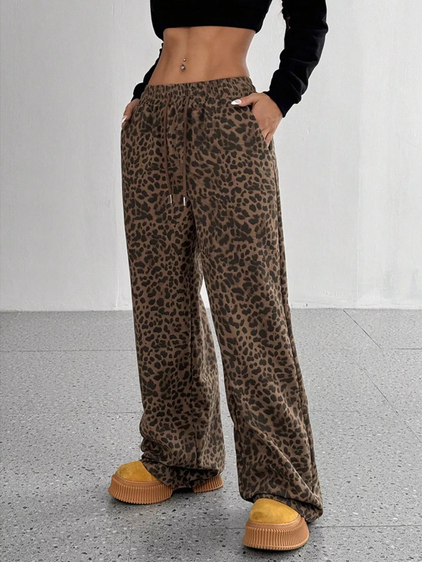 Full Size Leopard Print Wide Leg Pants Plus Size - Elvaré Store