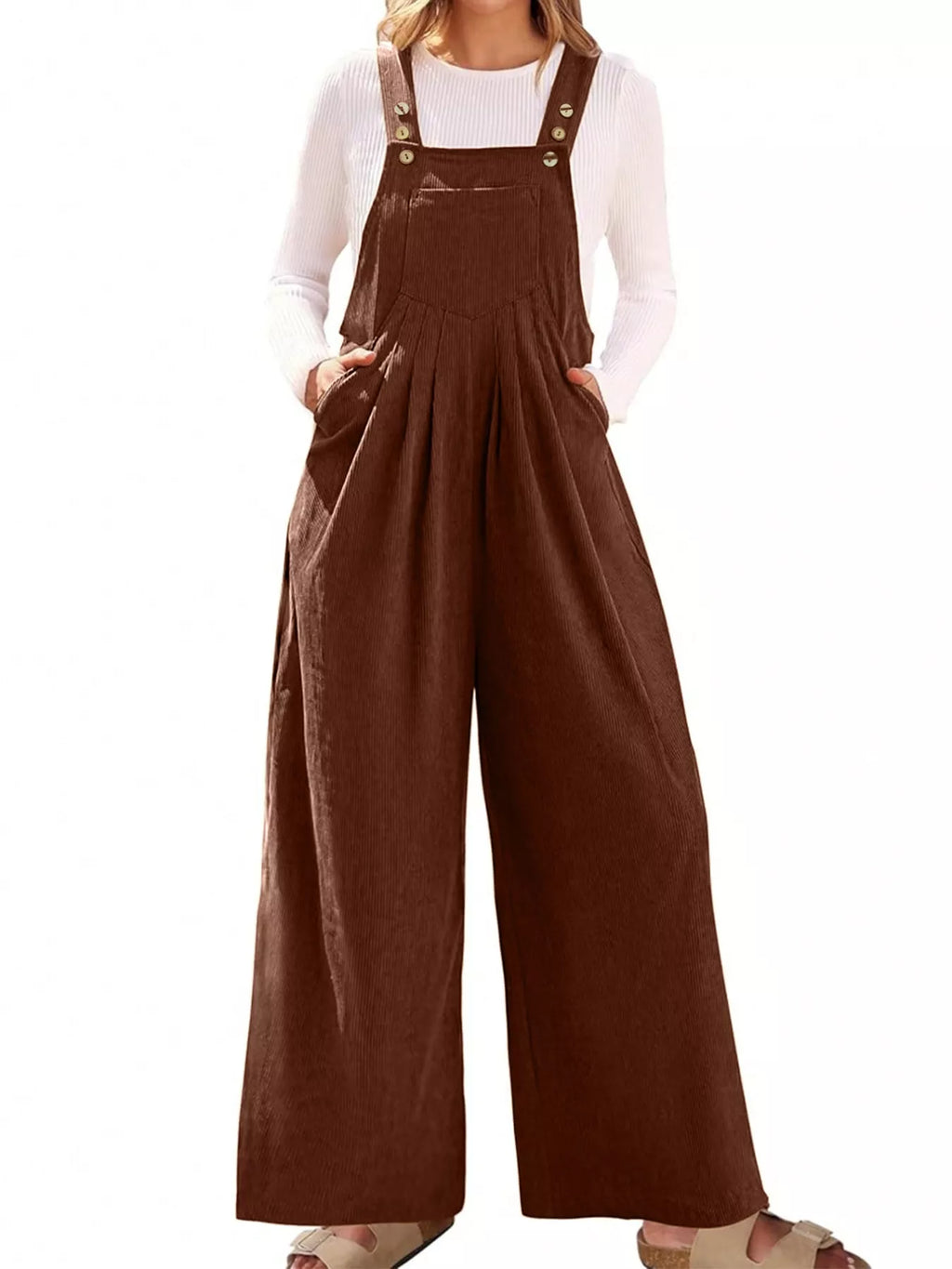 Front Ruched Wide Leg Jumpsuit with Pockets - Elvaré Store