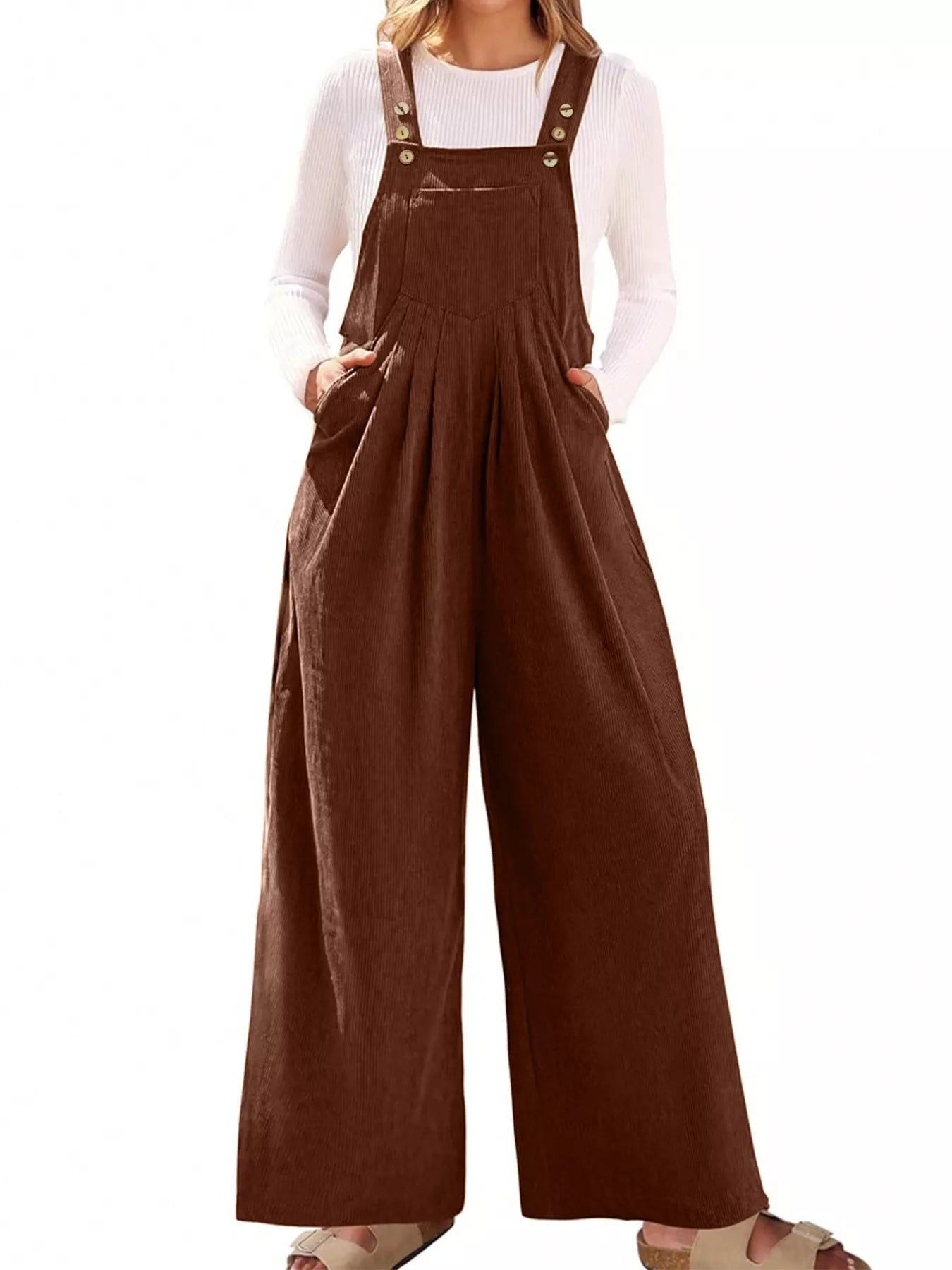 Front Ruched Wide Leg Jumpsuit with Pockets - Elvaré Store