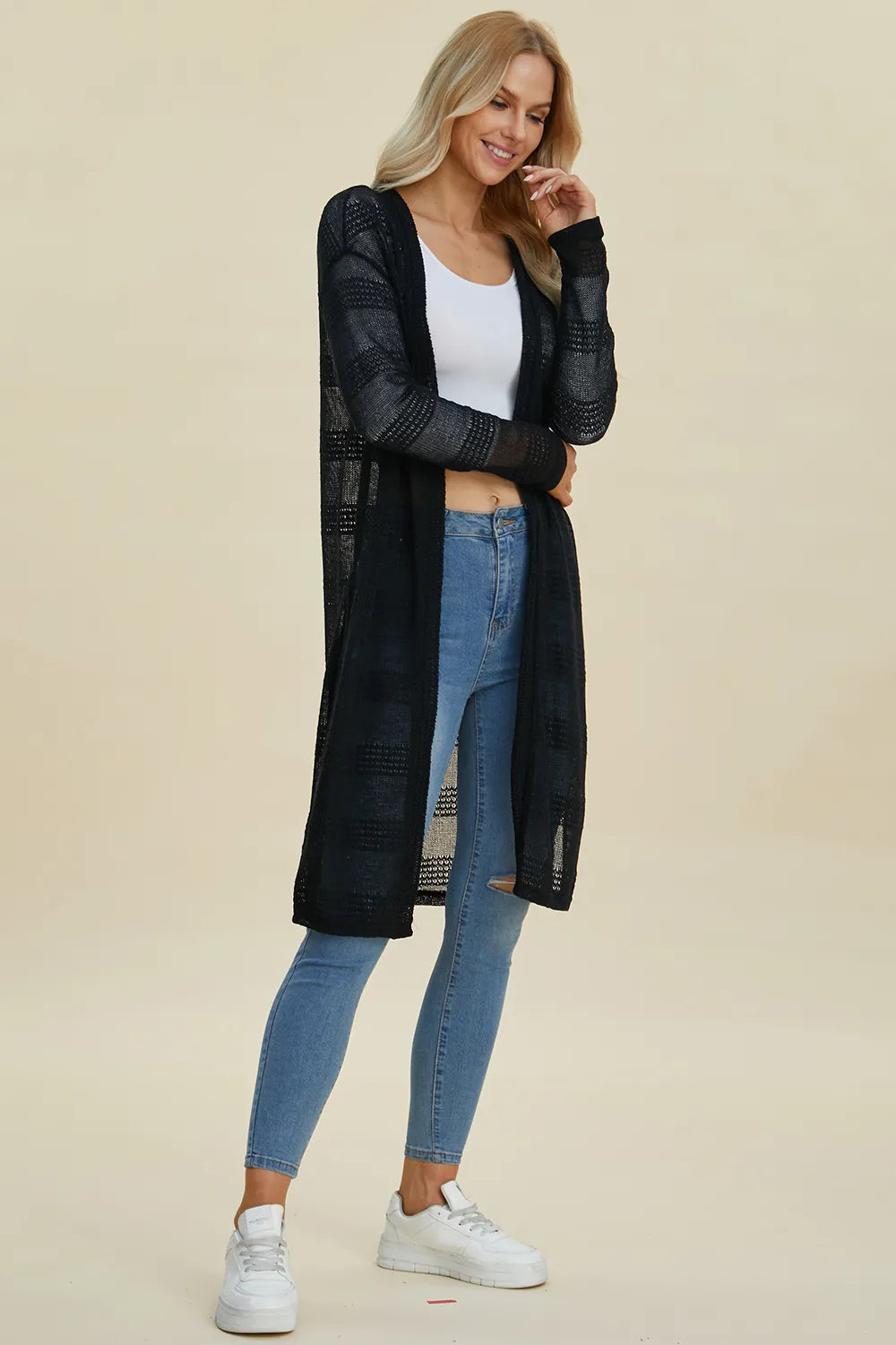 Double Take Full Size Open Front Longline Cardigan. - Elvaré Store