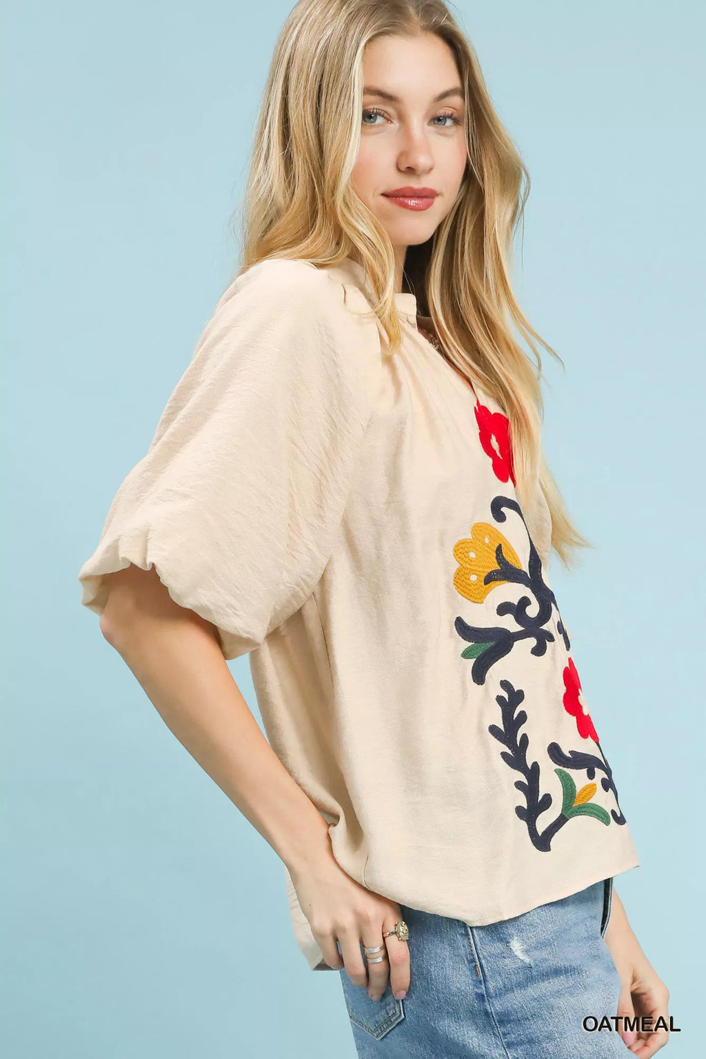 Umgee Embroidered Boho Puff Sleeve Blouse - Elvaré Store