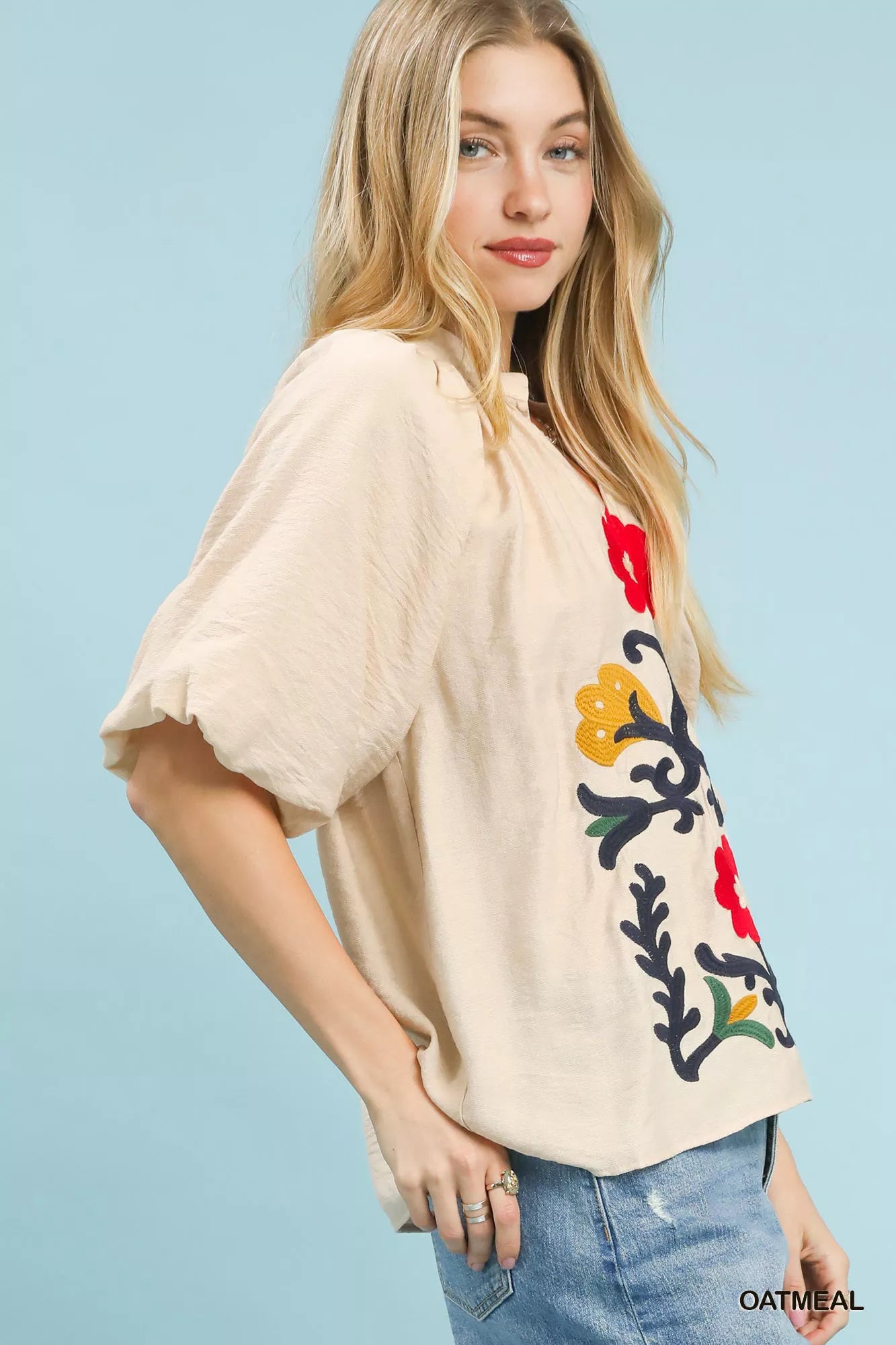 Umgee Embroidered Boho Puff Sleeve Blouse - Elvaré Store