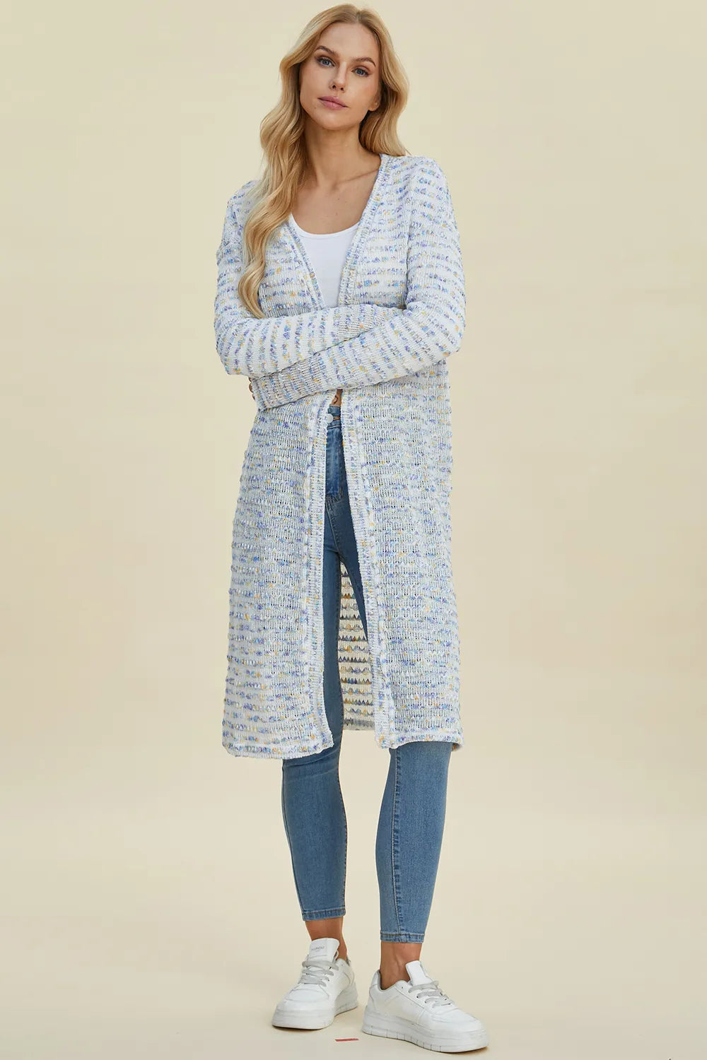 Double Take Full Size Open Front Longline Cardigan. - Elvaré Store