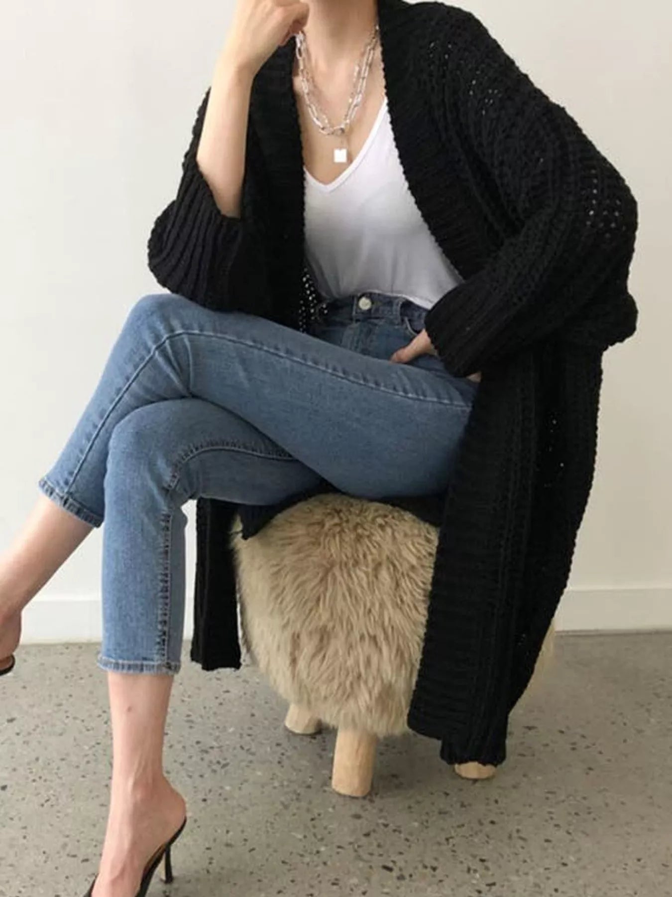 Chunky Knit Open Front Cardigan - Elvaré Store