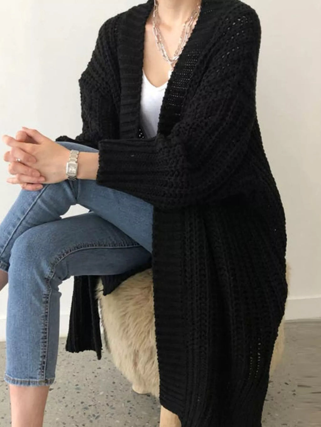 Chunky Knit Open Front Cardigan - Elvaré Store