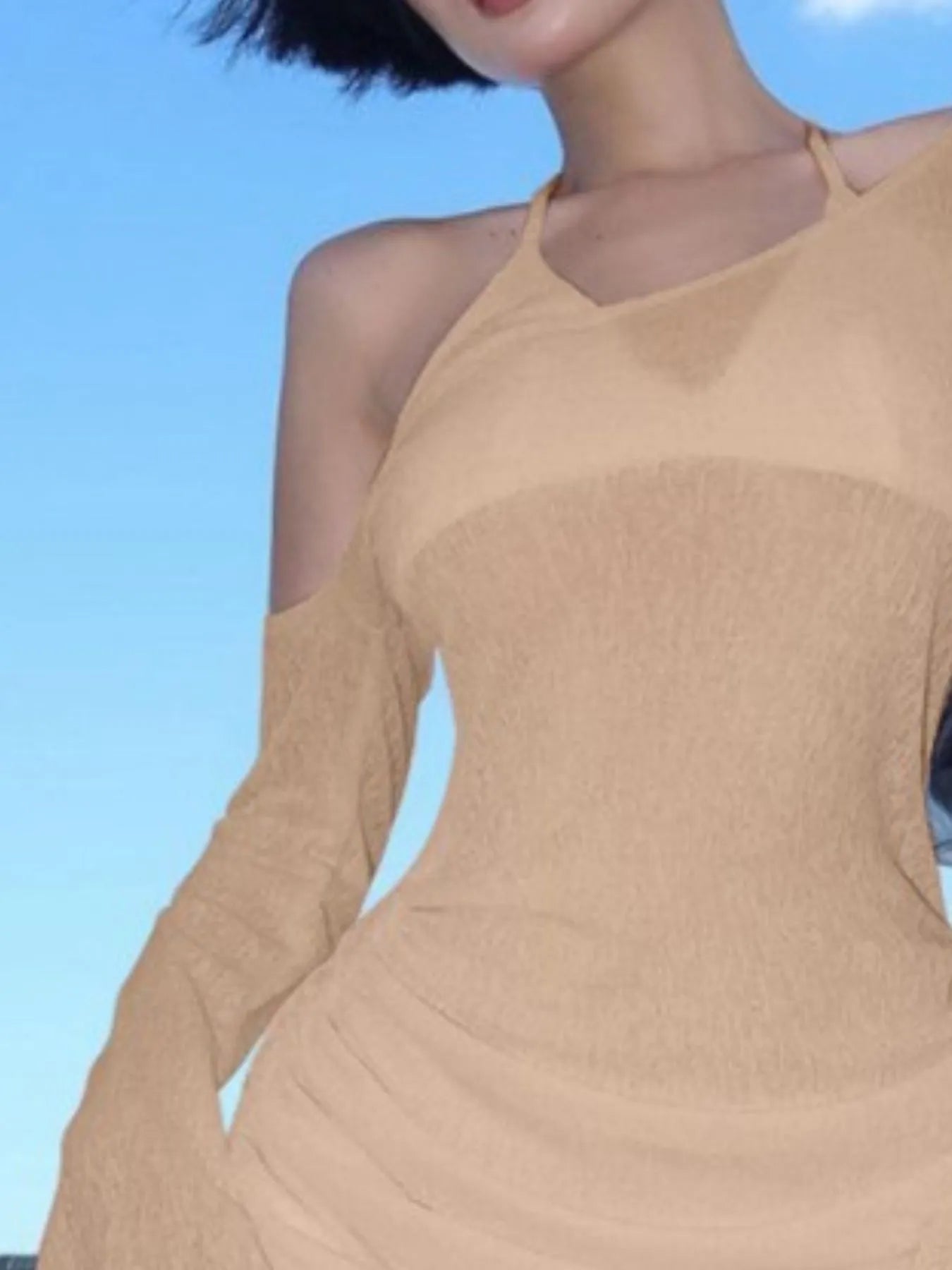 One-Shoulder Bell Sleeve Ruched Mini Cover-Up Dress - Elvaré Store