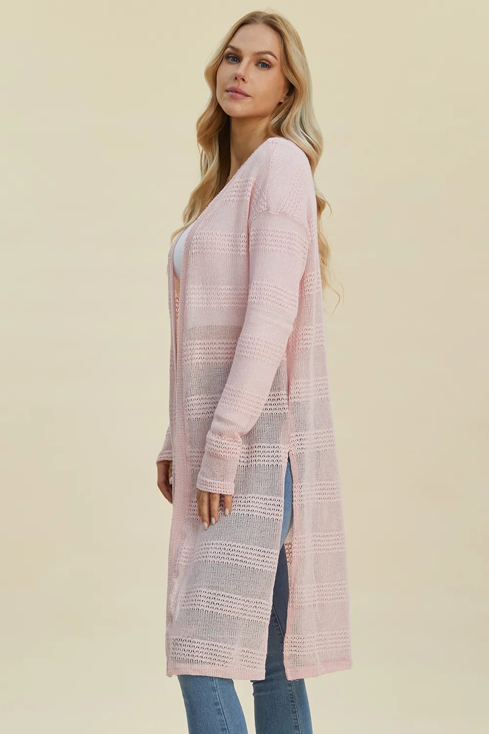Double Take Full Size Open Front Longline Cardigan. - Elvaré Store