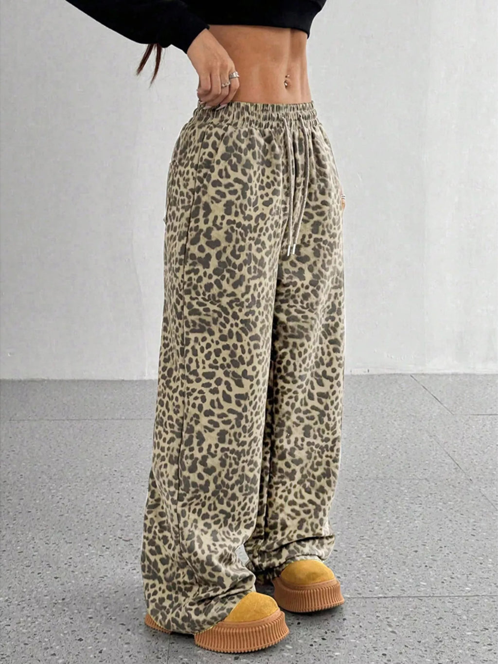 Full Size Leopard Print Wide Leg Pants Plus Size - Elvaré Store