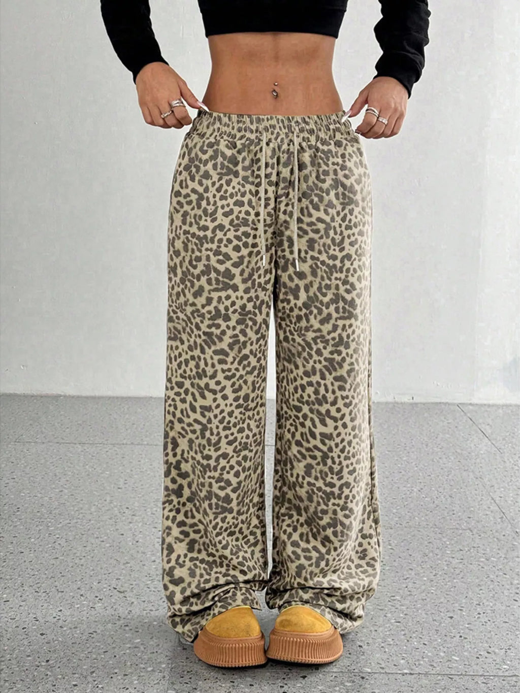 Full Size Leopard Print Wide Leg Pants Plus Size - Elvaré Store