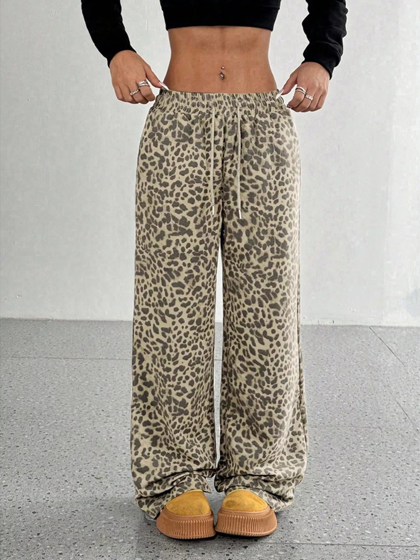 Full Size Leopard Print Wide Leg Pants Plus Size - Elvaré Store