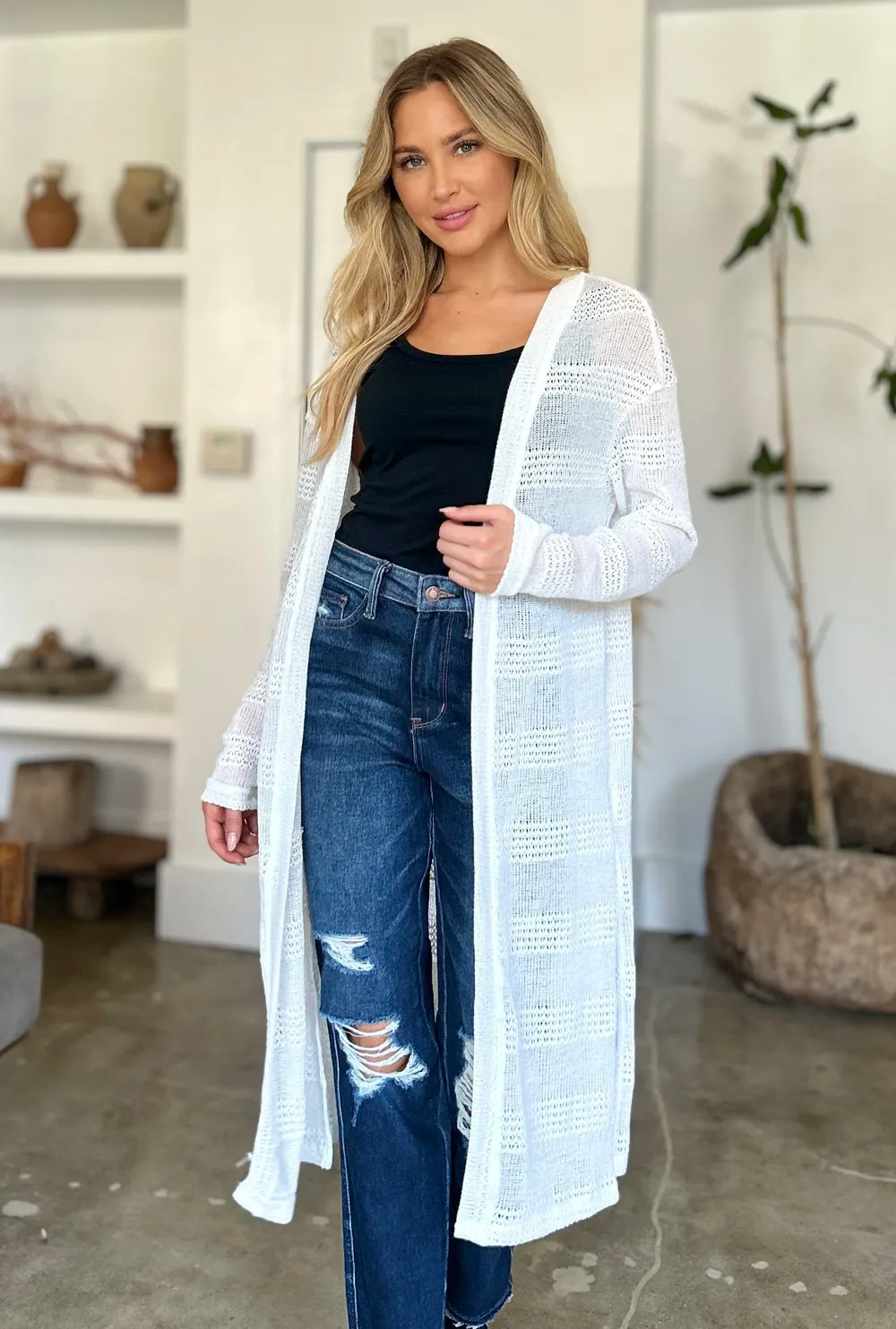 Double Take Full Size Open Front Longline Cardigan. - Elvaré Store
