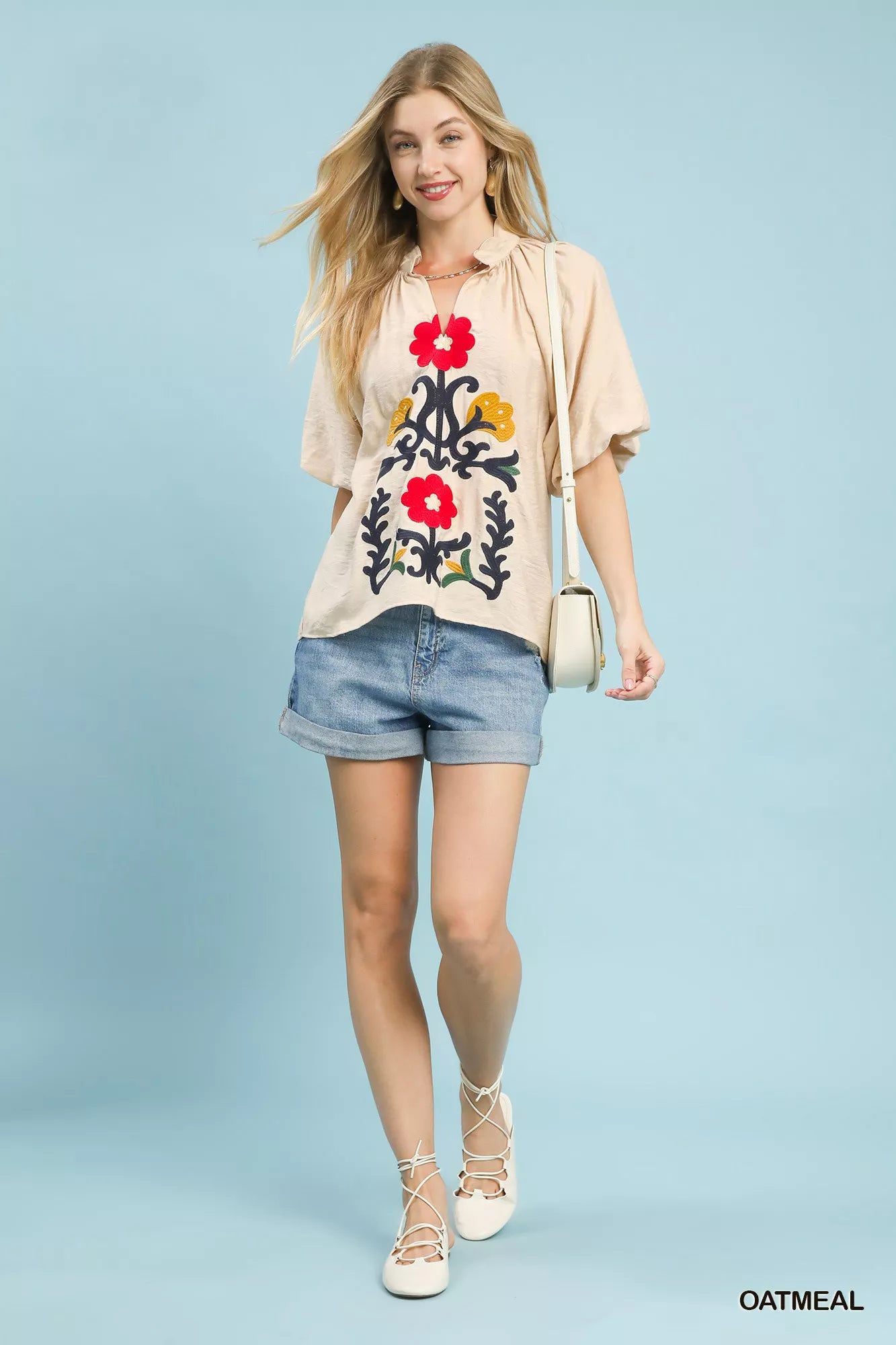 Umgee Embroidered Boho Puff Sleeve Blouse - Elvaré Store