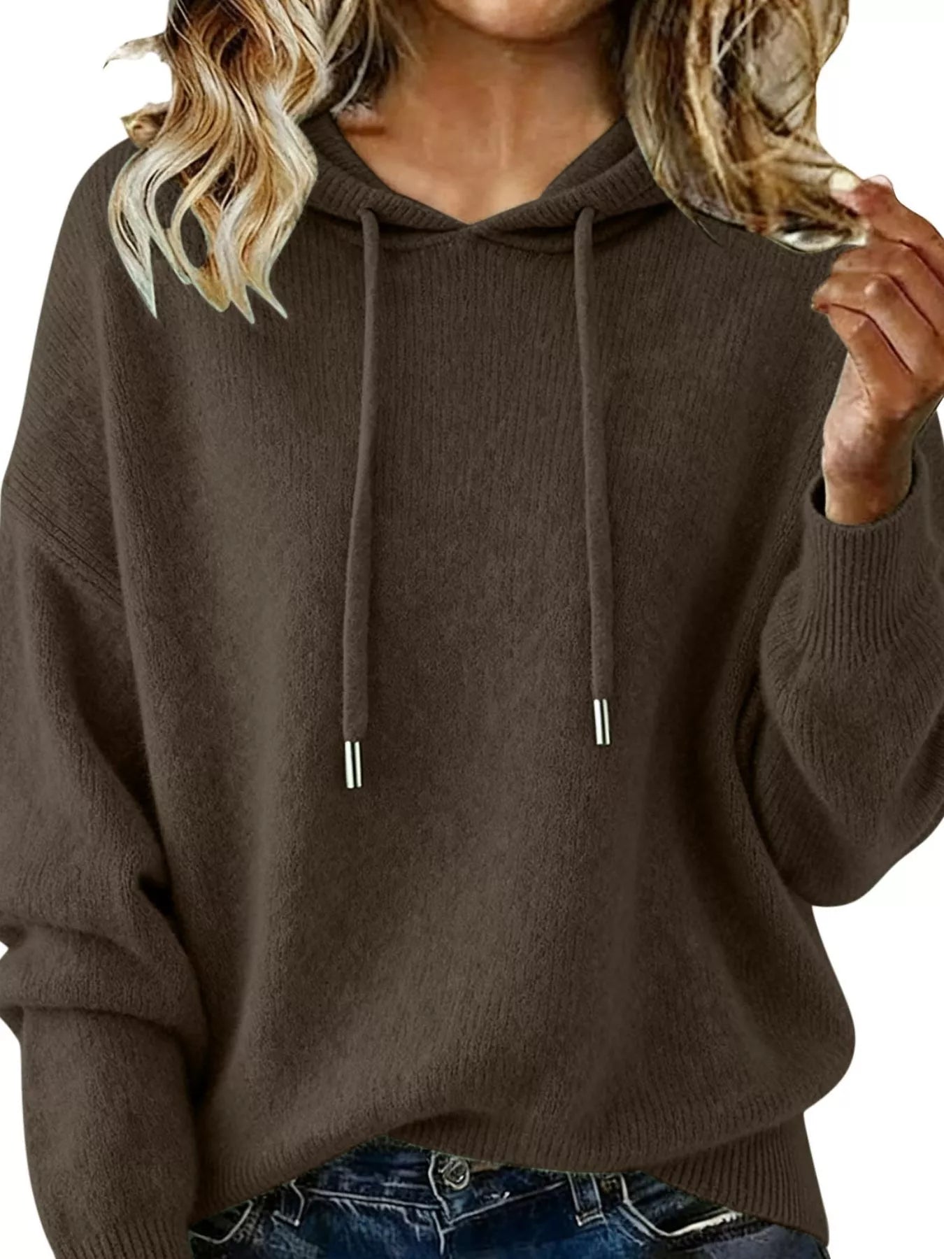 Drawstring Long Sleeve Hooded Sweater - Elvaré Store