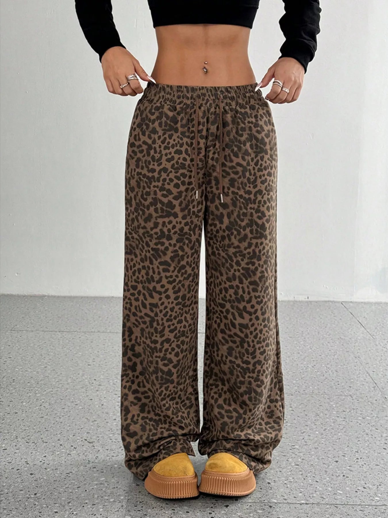 Full Size Leopard Print Wide Leg Pants Plus Size - Elvaré Store