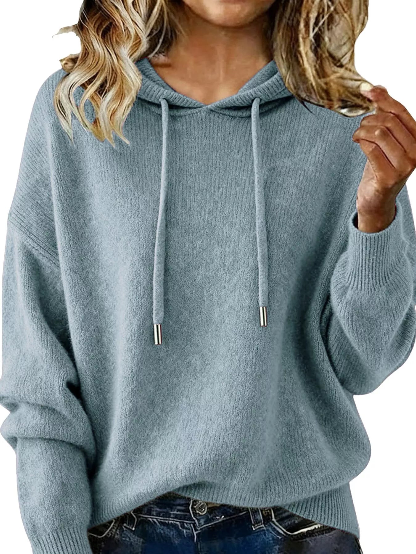 Drawstring Long Sleeve Hooded Sweater - Elvaré Store