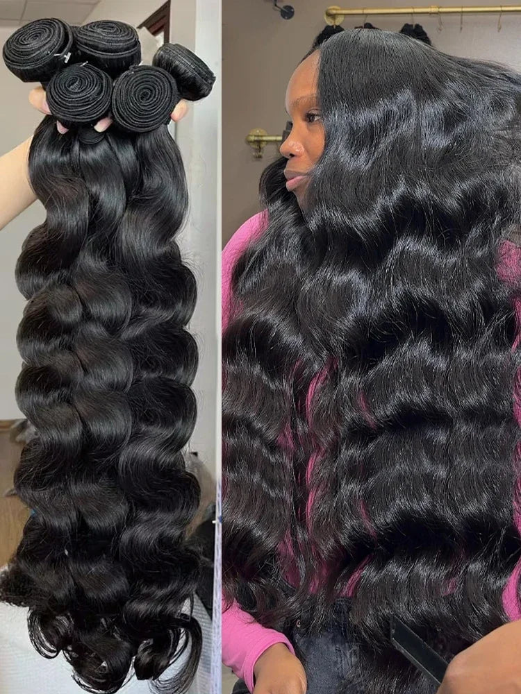 Body Wave Raw Bundles 100% Human Hair 30 40 Inch 3 4 Remy Brazilian Water Wave Hair Bundles Weaving Double Drawn Hair Extensions