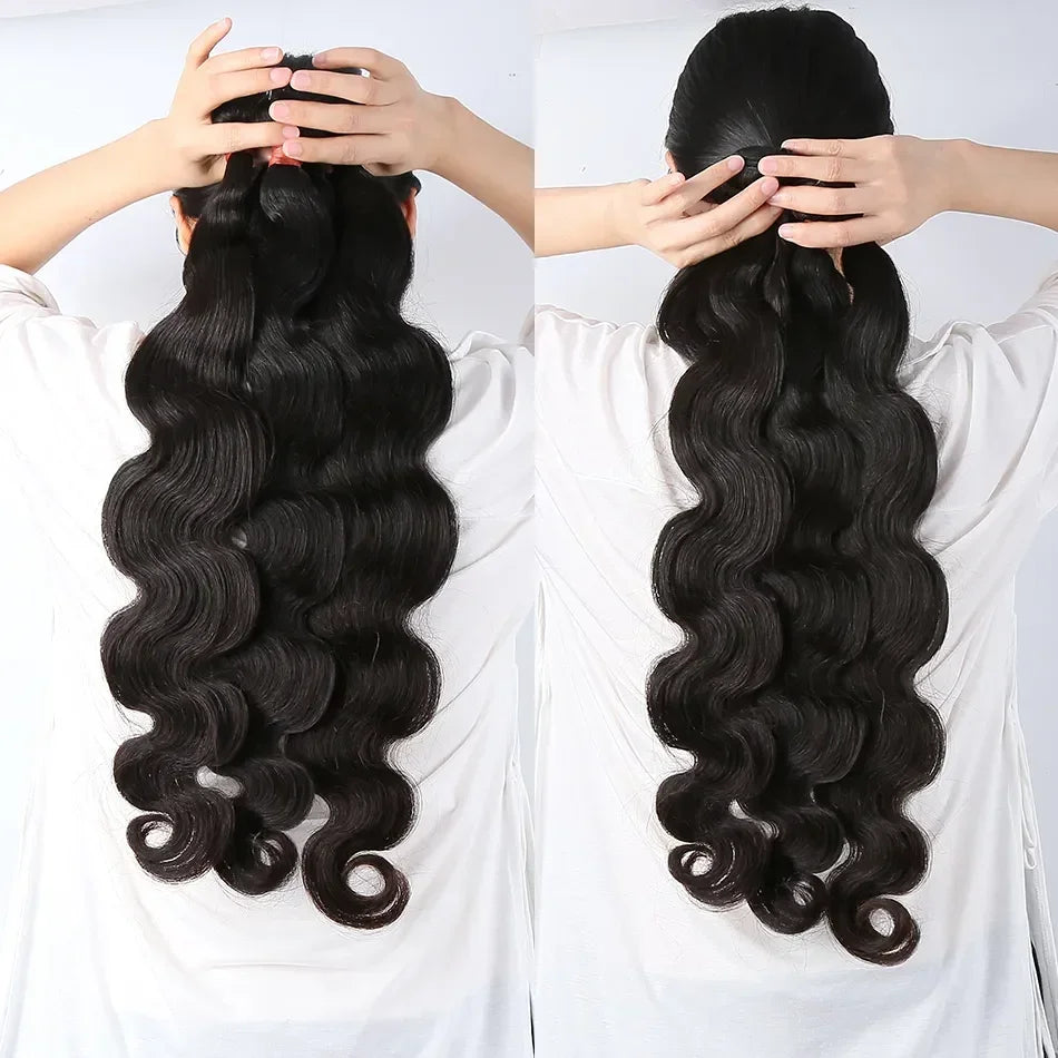 Body Wave Raw Bundles 100% Human Hair 30 40 Inch 3 4 Remy Brazilian Water Wave Hair Bundles Weaving Double Drawn Hair Extensions