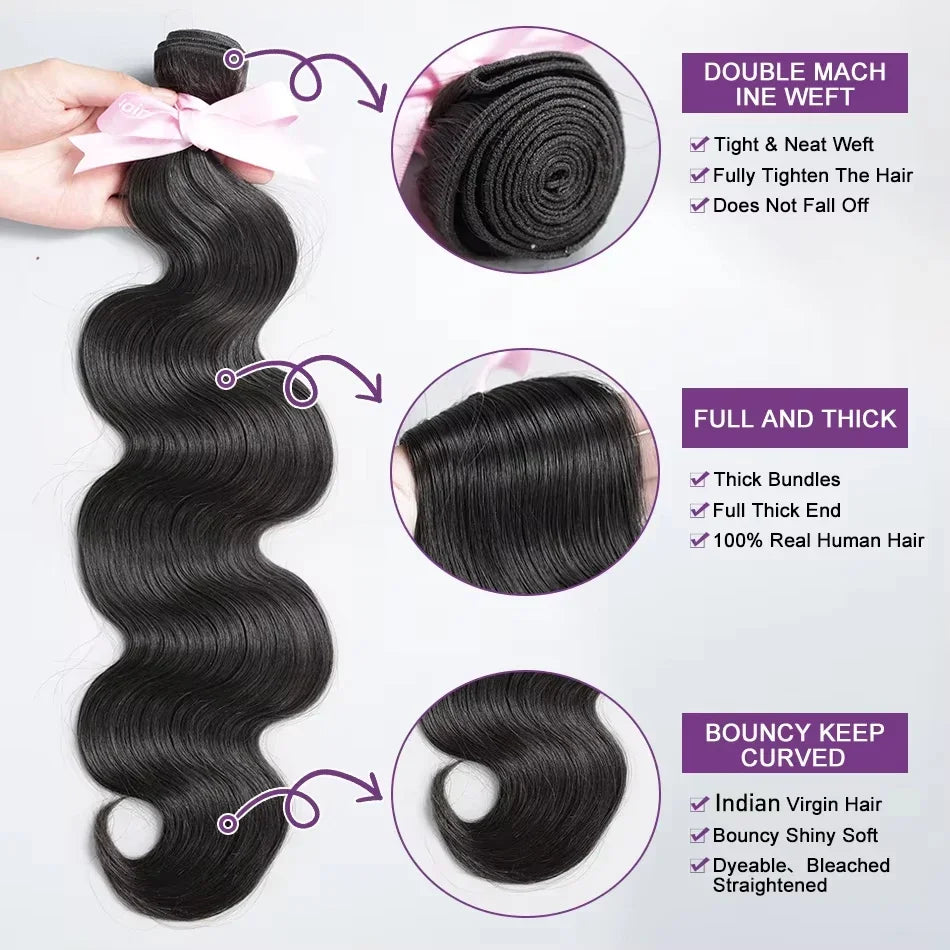 Body Wave Raw Bundles 100% Human Hair 30 40 Inch 3 4 Remy Brazilian Water Wave Hair Bundles Weaving Double Drawn Hair Extensions