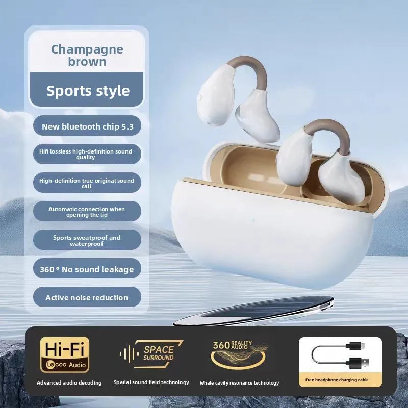 2025 for V5.3 Ear-Clip Wireless Headphones Bone Conduction ENC Noise Cancellation IPX5 Waterproof 30ms Low Delay Sports