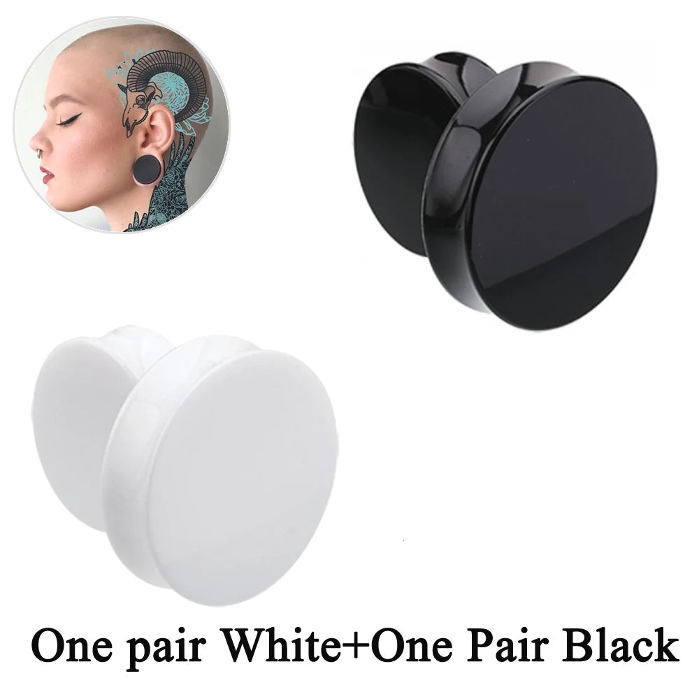 2Pair Acrylic Ear plugs White&Black Large Gauge ear Stretcher Big Size Saddle Flesh Tunnel Expander 3-50mm Body Piercing jewelry
