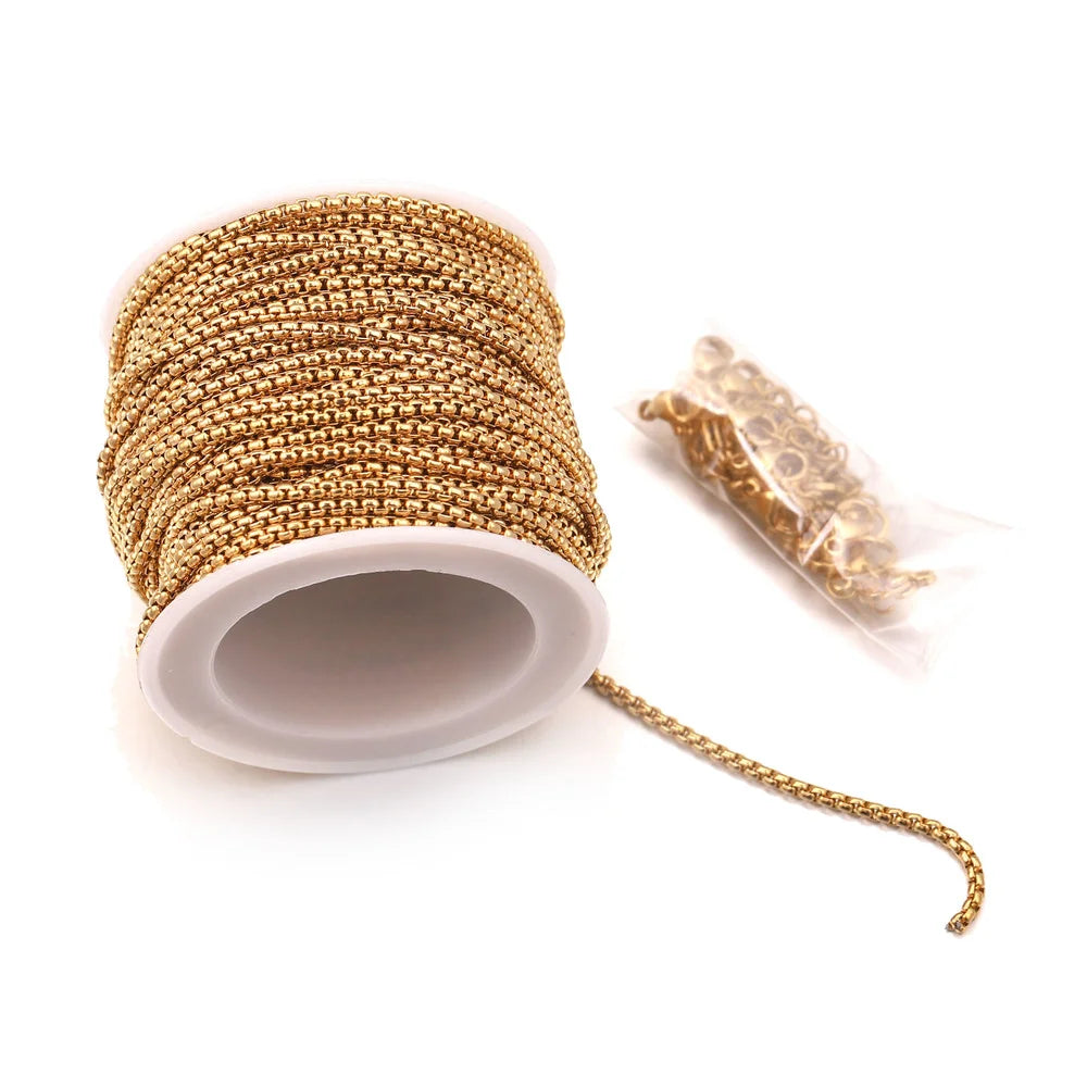 10m Stainless Steel Gold Box Chains Jump Ring and Lobster Clasp Jewelry Set for DIY Necklace Bracelet Anklet Making Wholesale