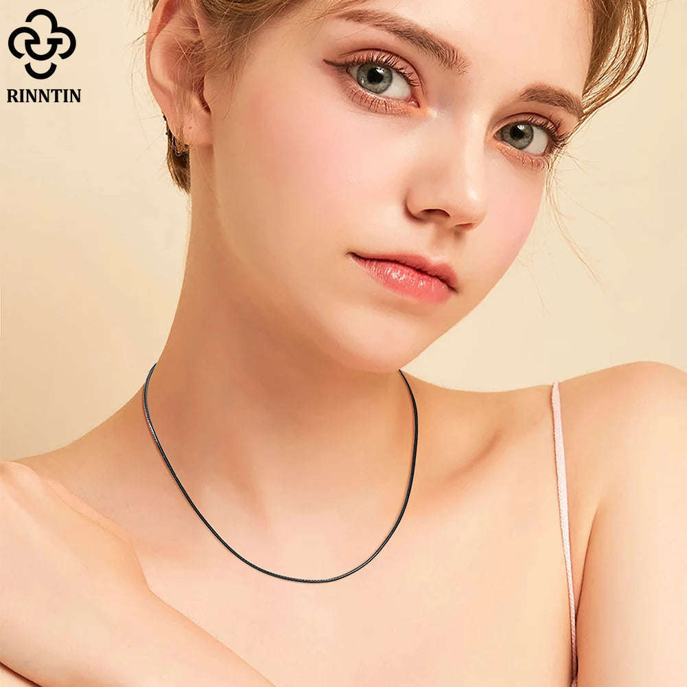 Rinntin Genuine Italian 2mm Black Leather Cord Chain Necklace for Women Men with 925 Sterling Silver Clasp Fashion Jewelry SC62