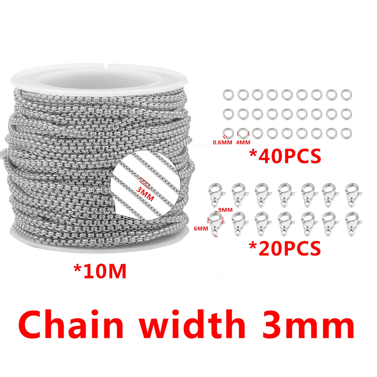 10m Stainless Steel Gold Box Chains Jump Ring and Lobster Clasp Jewelry Set for DIY Necklace Bracelet Anklet Making Wholesale
