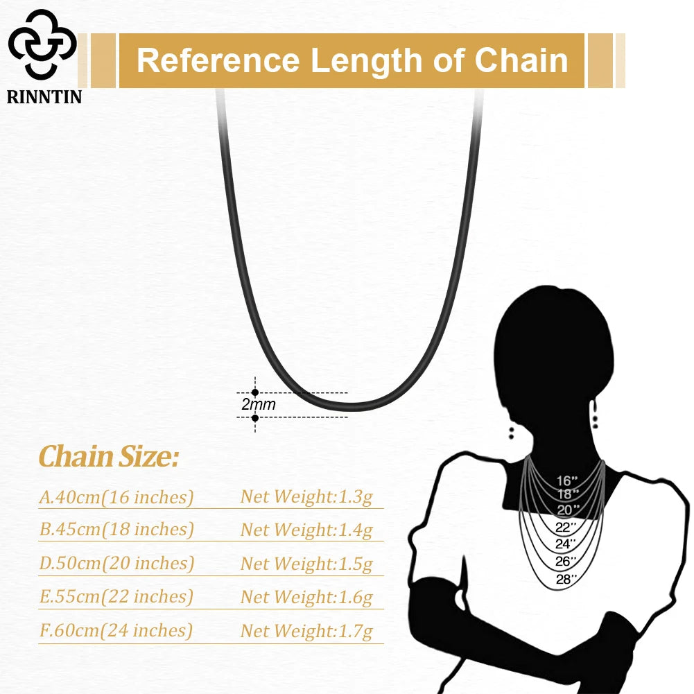 Rinntin Genuine Italian 2mm Black Leather Cord Chain Necklace for Women Men with 925 Sterling Silver Clasp Fashion Jewelry SC62