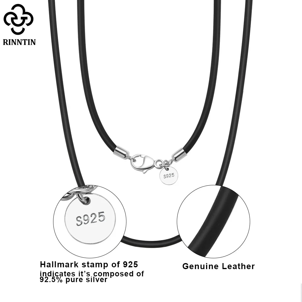Rinntin Genuine Italian 2mm Black Leather Cord Chain Necklace for Women Men with 925 Sterling Silver Clasp Fashion Jewelry SC62