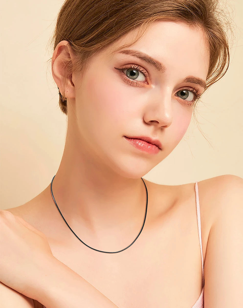 Rinntin Genuine Italian 2mm Black Leather Cord Chain Necklace for Women Men with 925 Sterling Silver Clasp Fashion Jewelry SC62