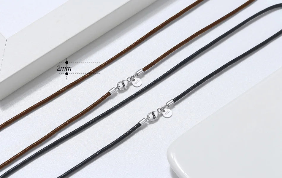 Rinntin Genuine Italian 2mm Black Leather Cord Chain Necklace for Women Men with 925 Sterling Silver Clasp Fashion Jewelry SC62