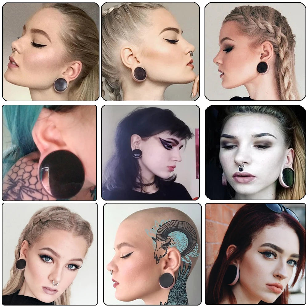 2Pair Acrylic Ear plugs White&Black Large Gauge ear Stretcher Big Size Saddle Flesh Tunnel Expander 3-50mm Body Piercing jewelry