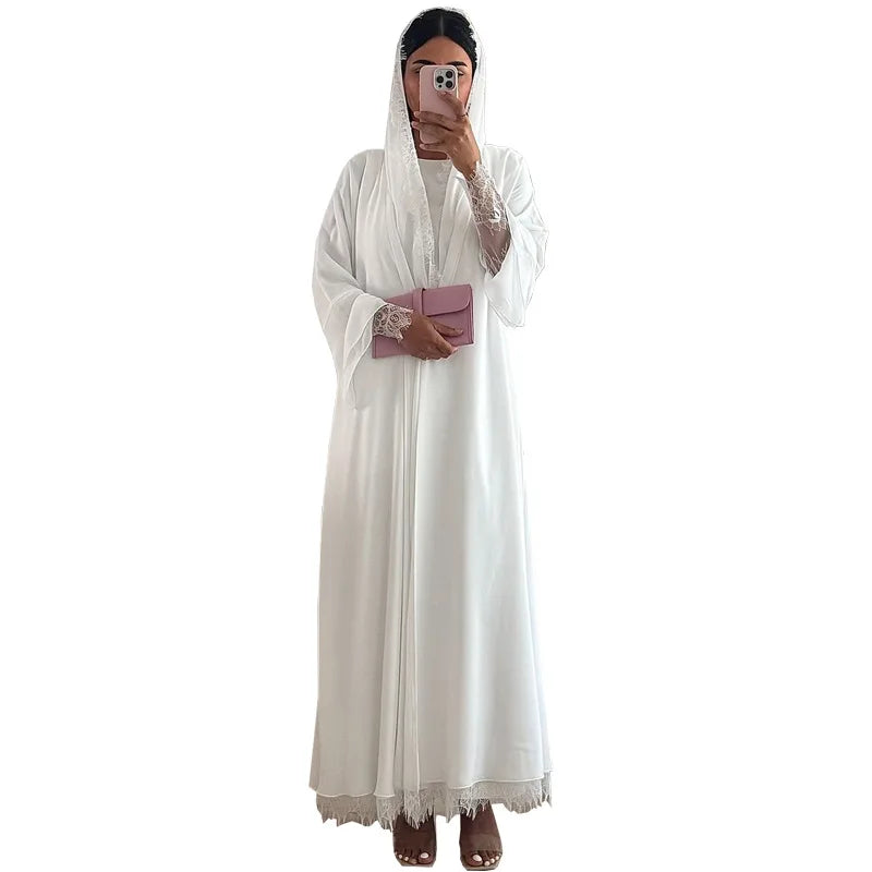 Eid Muslim Hijab Abaya Women Hollow Out Sleeve Abayas with Scarf Cardigan Jalabiya Party Dresses Dubai Kaftan Vestidos Long Robe