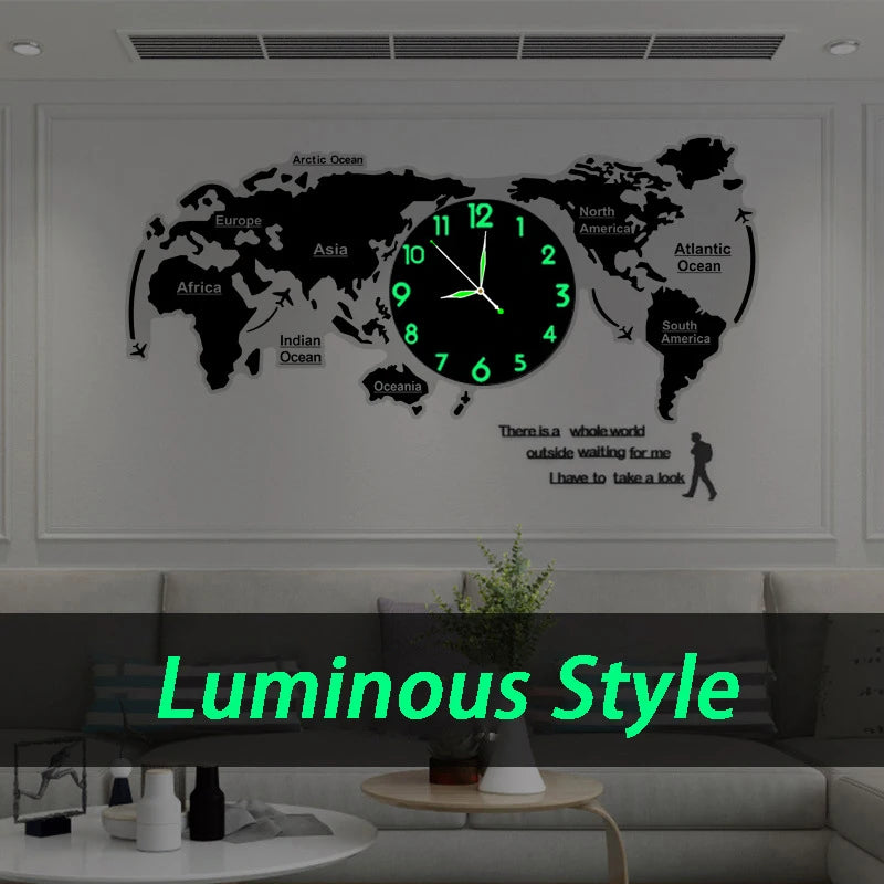 Large 3d Wall Clock Creative World Map Wall Clocks