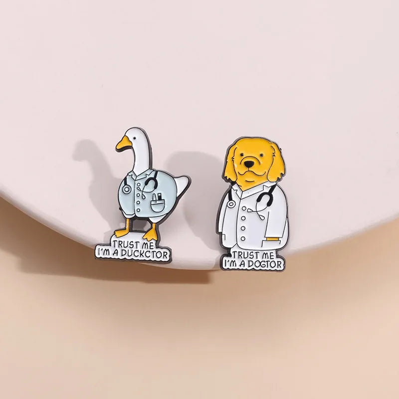 2-6pcs/set Cartoon Silly Goose Enamel Pins Trust Me I'm A Duckctor Animal Brooches Lapel Badge Funny Jewelry Gitfs For Friends