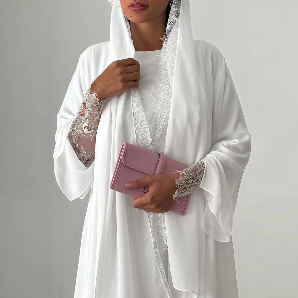 Eid Muslim Hijab Abaya Women Hollow Out Sleeve Abayas with Scarf Cardigan Jalabiya Party Dresses Dubai Kaftan Vestidos Long Robe
