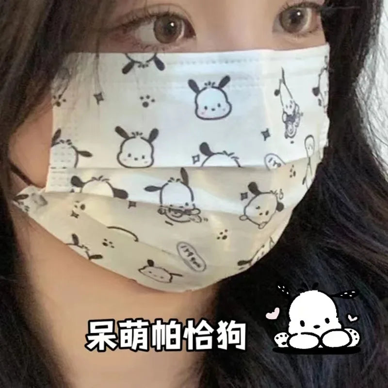 10pcs Sanrios Cartoon Breathable Mouth Face Mask Kuromi Melody Disposable Hygiene Face Shield Cute Outdoor Ornaments Girl Gift