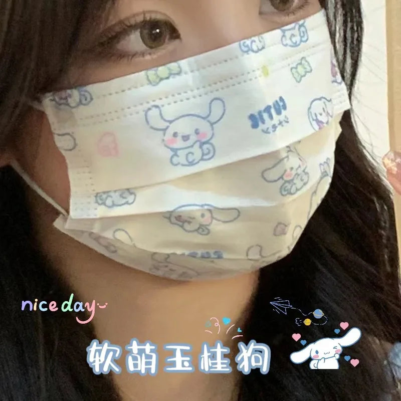 10pcs Sanrios Cartoon Breathable Mouth Face Mask Kuromi Melody Disposable Hygiene Face Shield Cute Outdoor Ornaments Girl Gift