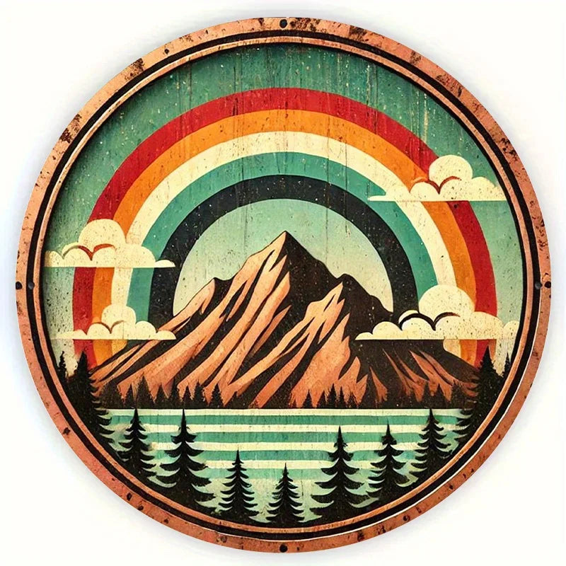 1pc Vintage Rainbow Mountain Design Metal Sign, Waterproof HD Print, 8x8 Inch Wall Decor for Home & Office