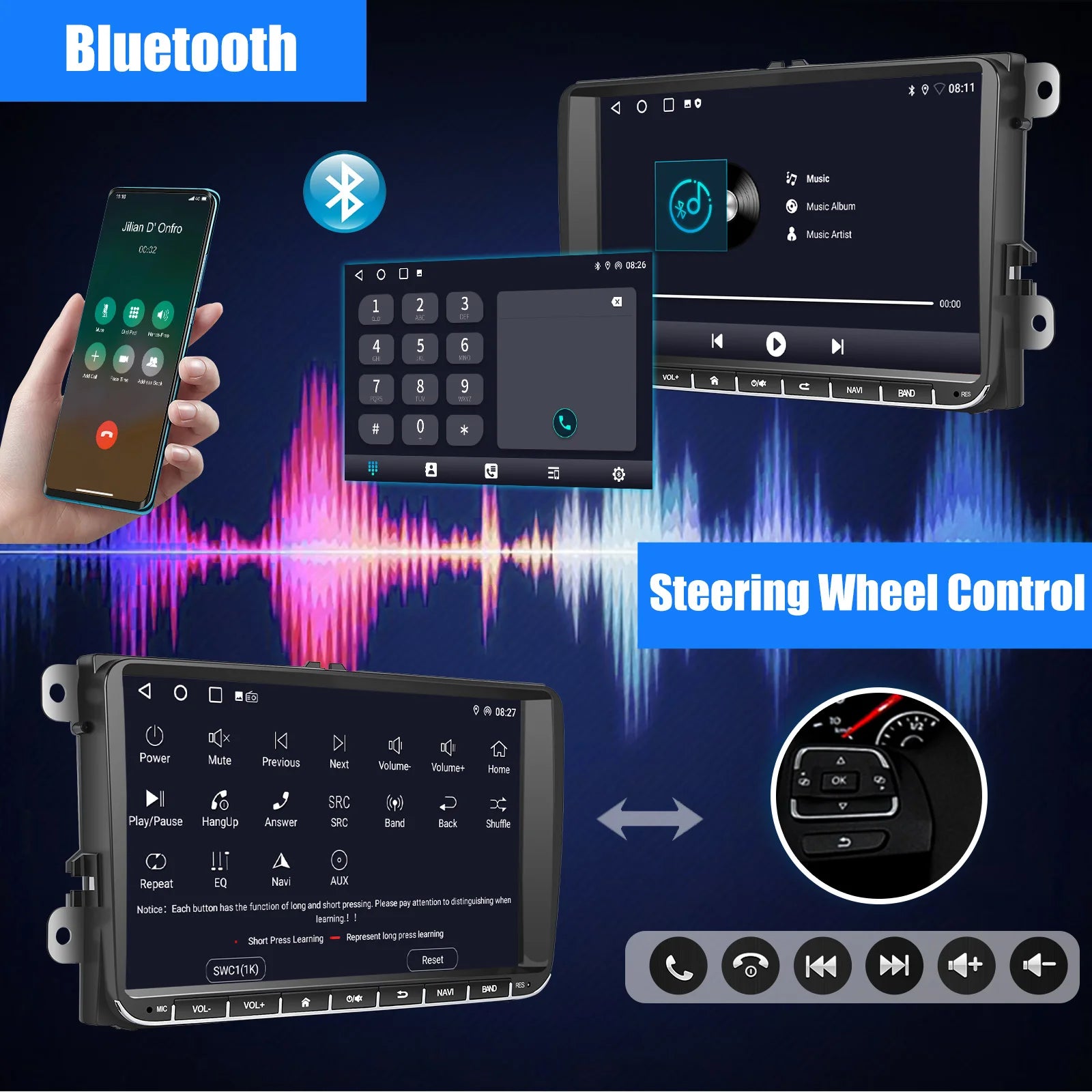 9" Android 14 4G+64G Wireless Carplay Car Stereo GPS NAVI WIFI RDS FM BT EQ for VW Golf 5 6 Passat Polo Touran Tiguan Caddy EOS