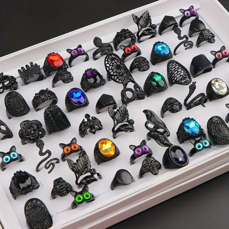 20Pcs/Lot Vintage Punk Gothic Skull Ring for Women Men Retro Owl Skeleton Hip Animal Hop Party Gift Finger Jewelry Mix Style