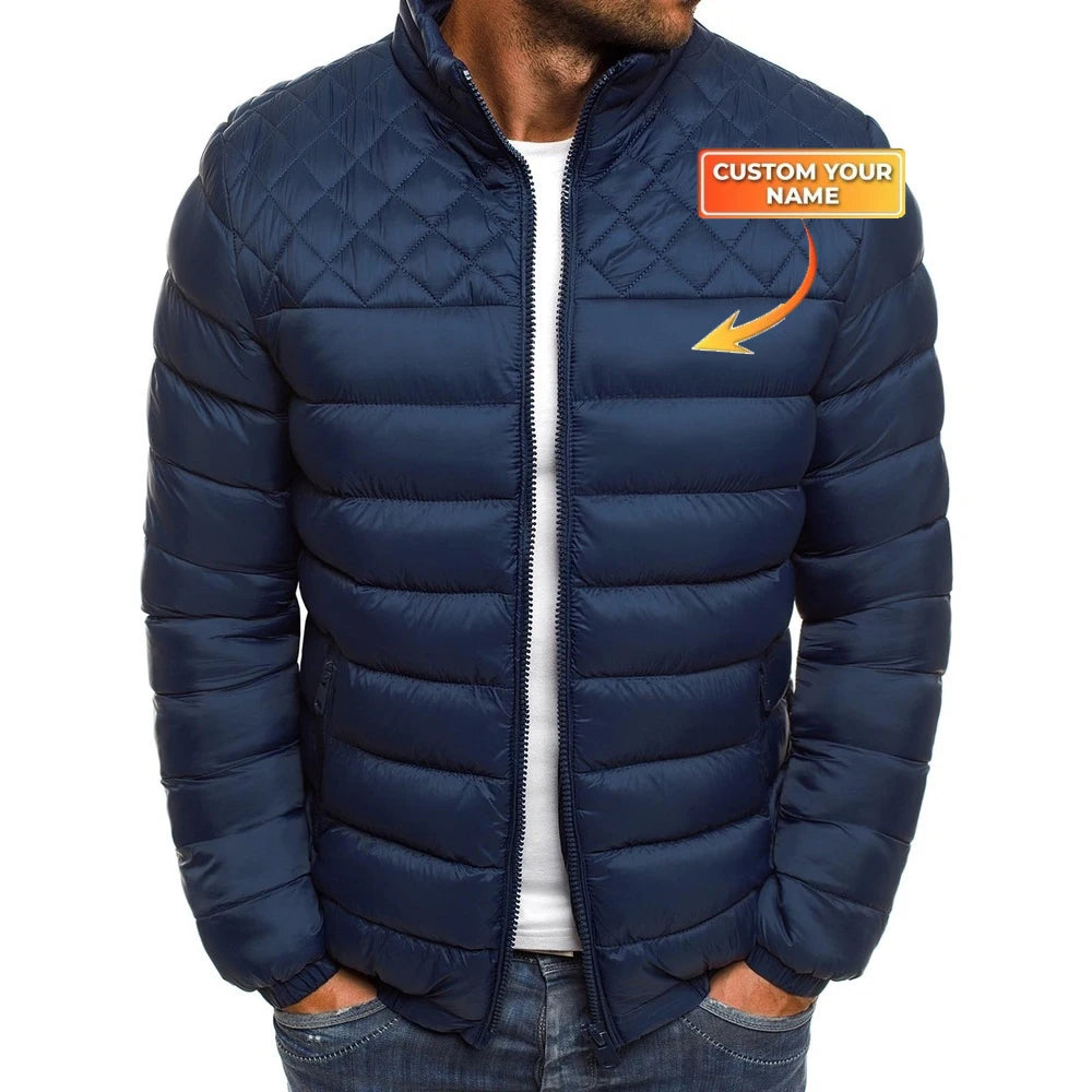 New winter jacket men's standing collar warm coat street fashion casual brand jacket men's diamond cotton coat S-3XL