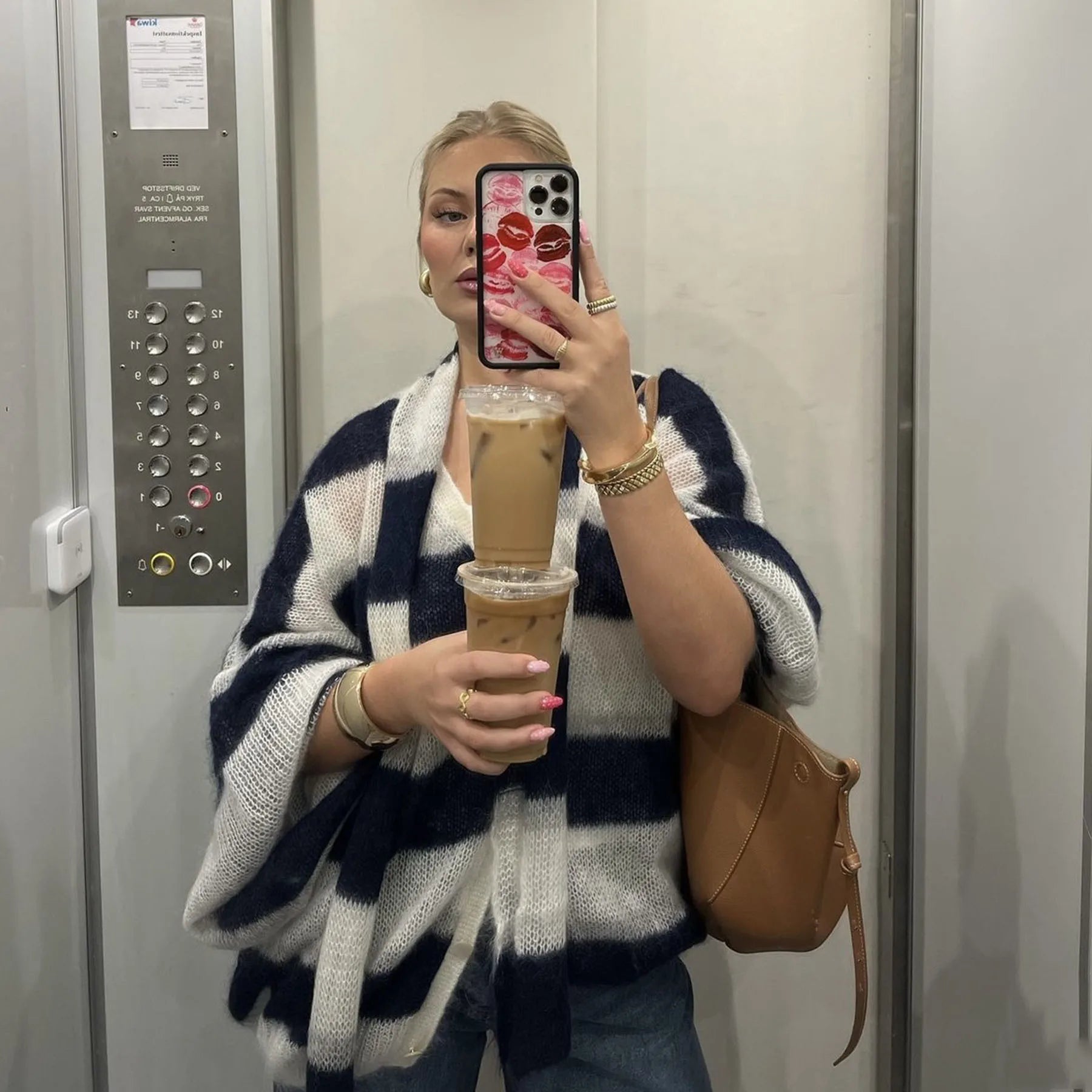 TARUXY Fashion Striped Sweater Cardigan With Scarf Female Loose Thin Hollow Knitted Top Lantern Sleeve Contrast Color Retro Top