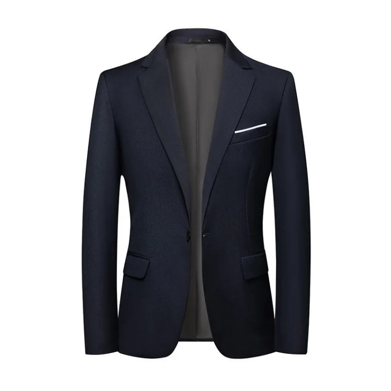 Men's Slim Fit Solid Color Business Suit Korean Style Single Breasted Spring Autumn Fashion High-End Polyester Trend Coat