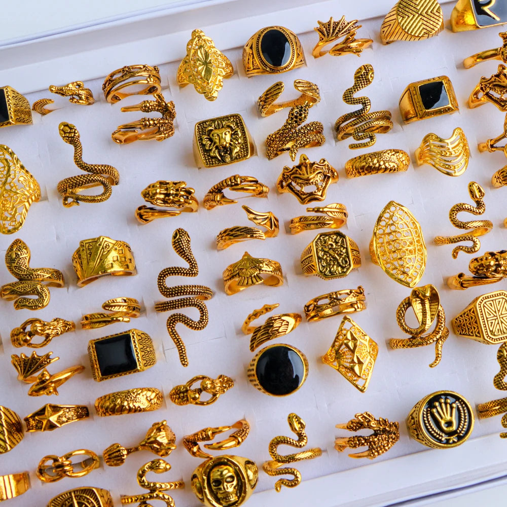 20Pcs/Lot Vintage Punk Gothic Skull Ring for Women Men Retro Owl Skeleton Hip Animal Hop Party Gift Finger Jewelry Mix Style