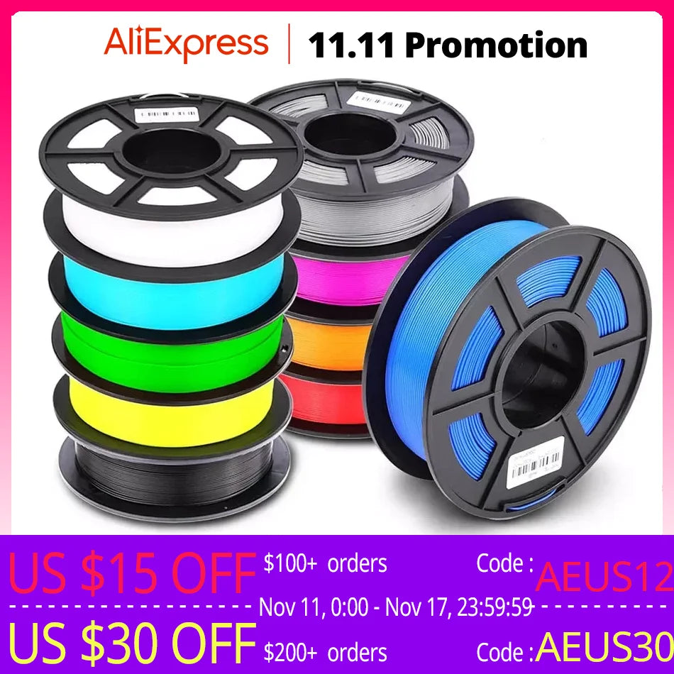 SUNLU PLA 1.75MM PLAPLUS 1KG 3D Printer Filament Arranged Neatly No Knots Non-Toxtic Biodegradable Vacuum Packaging