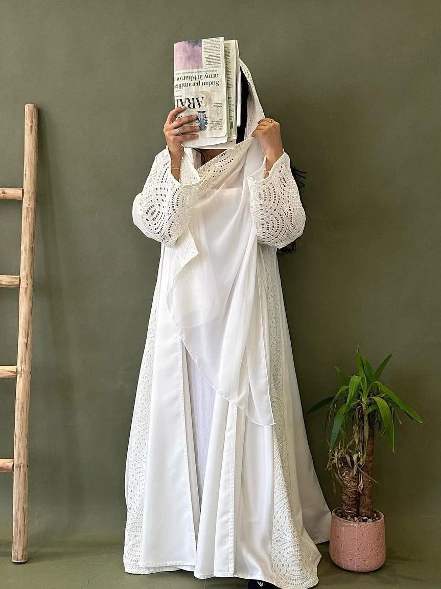 Eid Muslim Hijab Abaya Women Hollow Out Sleeve Abayas with Scarf Cardigan Jalabiya Party Dresses Dubai Kaftan Vestidos Long Robe
