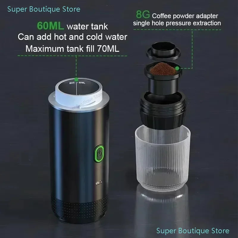 3-in-1 Portable Capsule Coffee Maker, Wireless Heating Electric Espresso Coffee Maker for Car Home, Travel Camping Coffee Maker