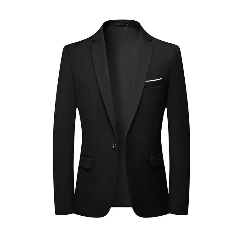 Men's Slim Fit Solid Color Business Suit Korean Style Single Breasted Spring Autumn Fashion High-End Polyester Trend Coat