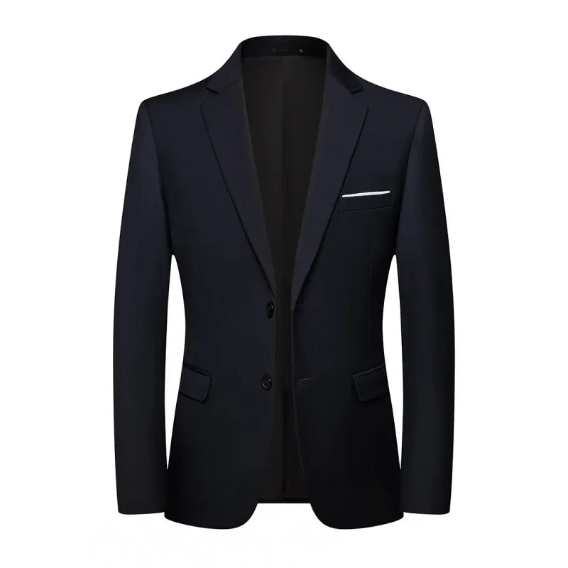 Men's Slim Fit Solid Color Business Suit Korean Style Single Breasted Spring Autumn Fashion High-End Polyester Trend Coat